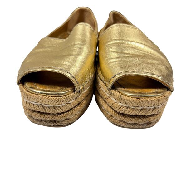 PRADA Gold Metallic Leather Espadrille Platform Loafer Slip On Shoes Size 9/9.5 - Picture 5 of 16